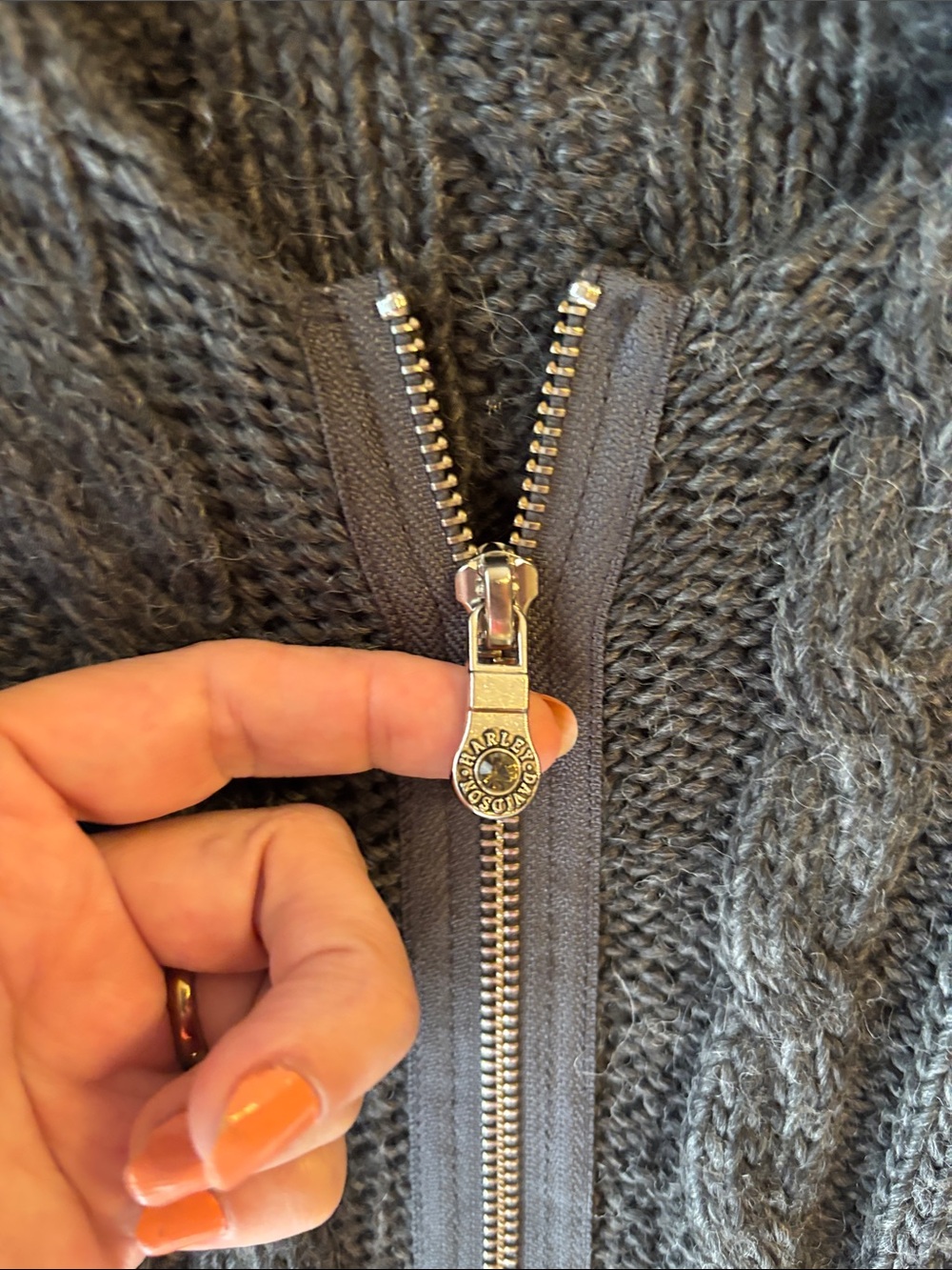 Harley-Davidson Gray Cable Knit Zip-Front Cardigan - Picture 5 of 9